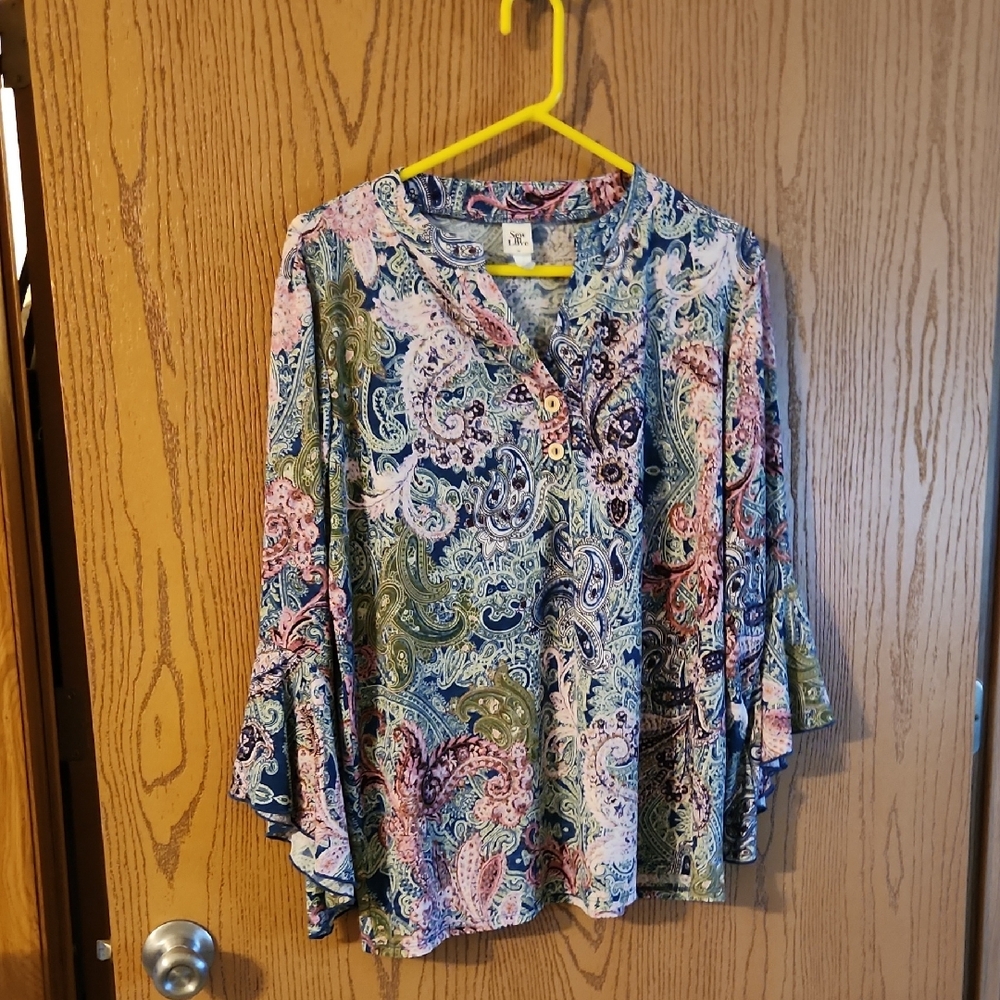 Sew In Love Pink and Green Bell Sleeve Blouse And Pink Blumin Apparel Ribbed Top